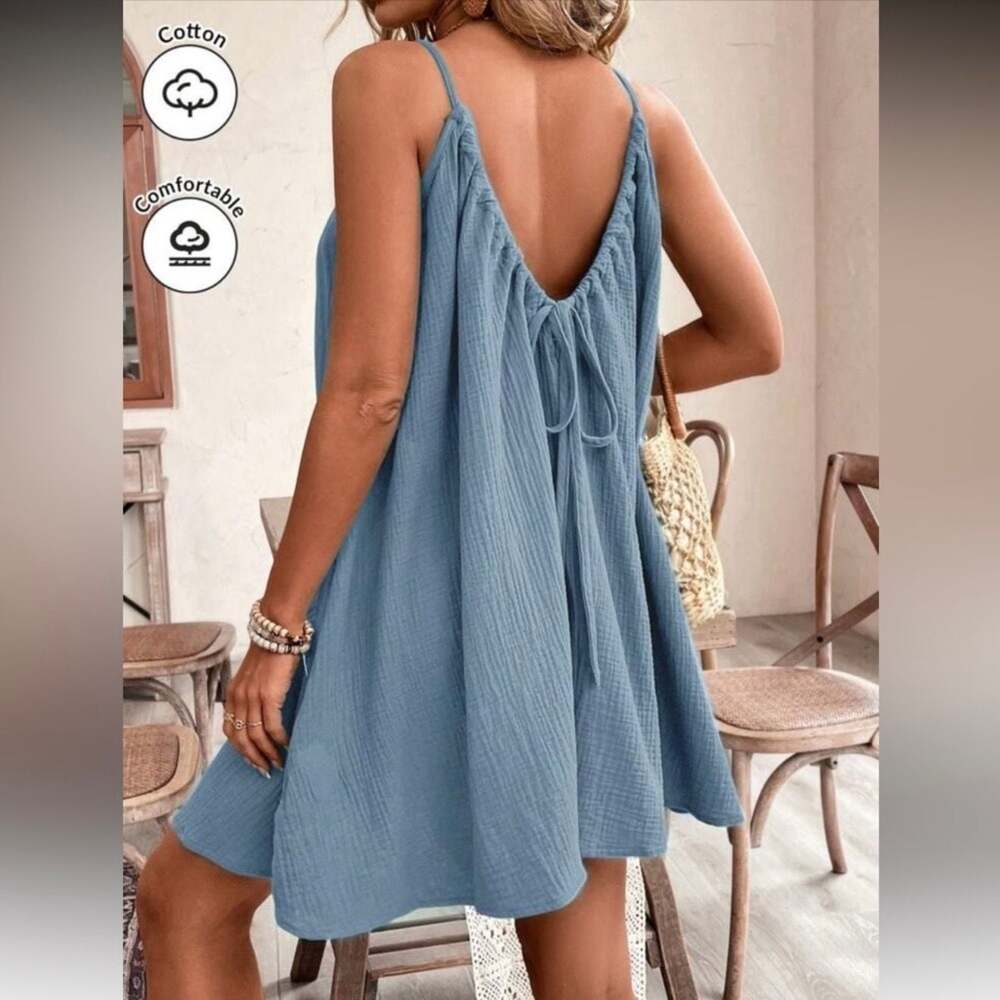 SHEIN Dusty Blue Cotton Spaghetti Strap Dress